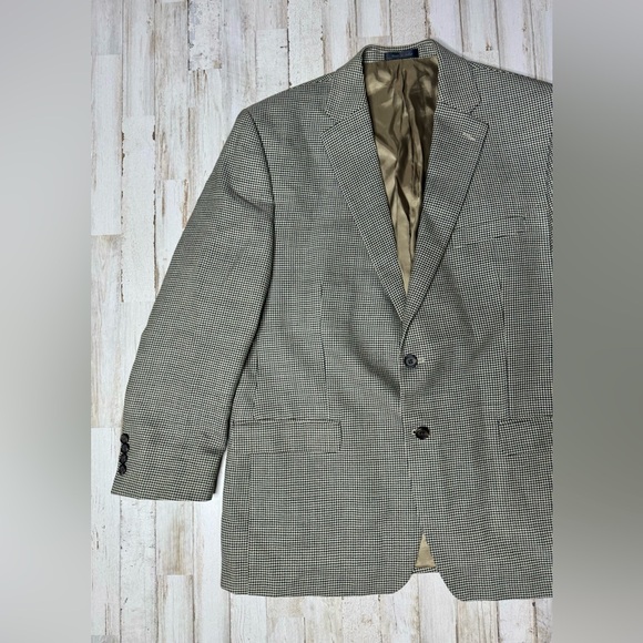 Ralph Lauren Mens Blazer 46R Green Wool Sport Houndstooth - Picture 2 of 12